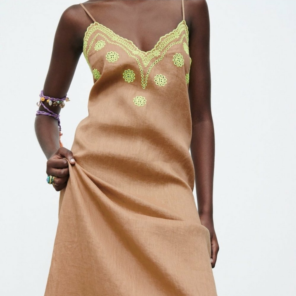 NWT Zara Embroidered Linen Dress Size XS